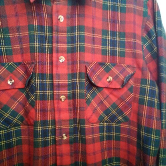 Adams Row Button Up Shirt M Long Sleeve Wool Blend Plaid Red Green - Picture 10 of 16